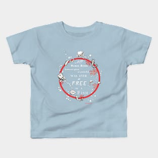 Inspirational quote from a Victorian philosopher on freedom and fish. Blue, red and white design. Kids T-Shirt